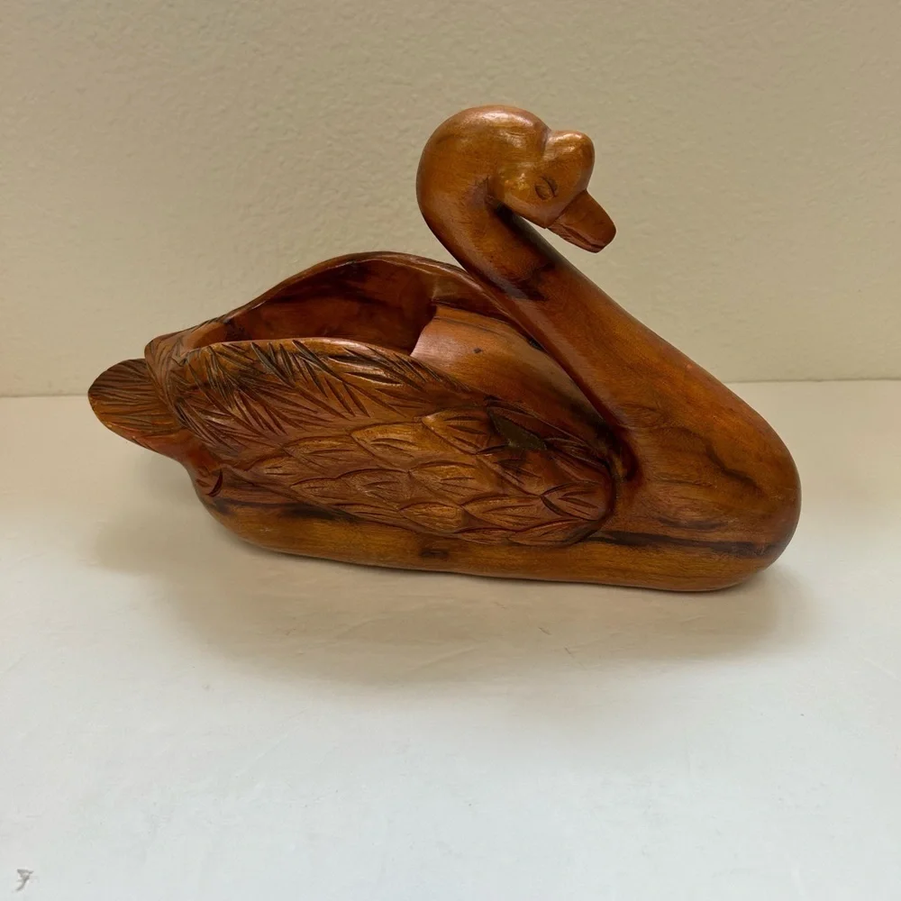 Hand carved wooden swan/ ornate/ Vintage/ acacia wood